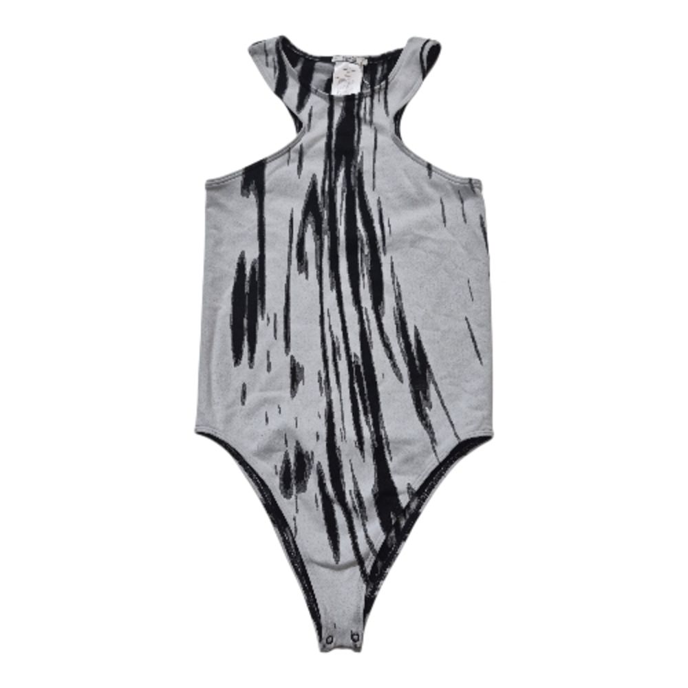 Wolford Bodysuit Paintbrush Print White Black Racerback Womens Size XS NWT